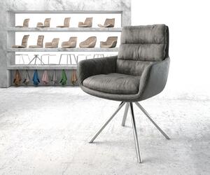 DELIFE Otočná židle Abelia-Flex s područkou šedý vintage křížová podnož kulatá otočná z nerezové oceli