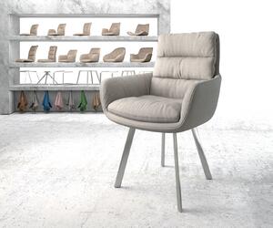 DELIFE Jídelní židle Abelia-Flex s područkou plochá tkanina světle šedá oválná podnož z nerezové oceli