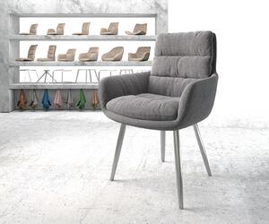 DELIFE Jídelní židle Abelia-Flex s područkou texturovaná tkanina světle šedá zaoblená podnož nerezová ocel