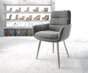 DELIFE Jídelní židle Abelia-Flex s područkou samet šedá zaoblená podnož nerezová ocel