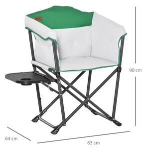 Outsunny Kempingová skládací židle s držákem nápojů bílo-zelená, 83 x 64 x 90 cm