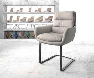 DELIFE Jídelní židle Abelia-Flex s područkou plochá tkanina světle šedá konzolová podnož plochá černá