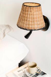 SUMBA černá/ratan nástěnná lampa se čtecí lampičkou - FARO