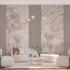 Fototapety Dřevěné panely a jemný les v růžových tónech, Fototapety příroda, w00670v1 : uwalls.cz