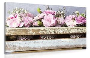 Obraz květiny v dřevěné bedničce bez srdíčka - 60x40
