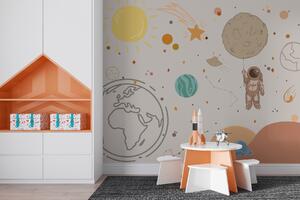Fototapeta Kreslený obrázek astronauta držícího planetu ve vesmíru, Vesmírné fototapety, Populární fototapety, w00743 - Tapeko.co.cz