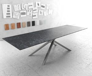 DELIFE Jídelní stůl Edge 300x100cm Laminam® keramika šedá křížová podnož stříbrná