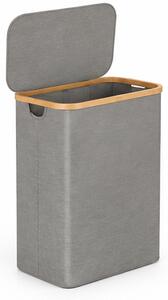 Koš na prádlo, objem 100+ l, s víkem, 2 odnímatelné tašky, látka/bambus, 75x43x32 cm, šedá/přírodní, Dekorino KP20260003