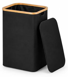 Koš na prádlo, objem 100+ l, s víkem, 2 odnímatelné tašky, látka/bambus, 75x43x32 cm, černá/přírodní, Dekorino KP20260003