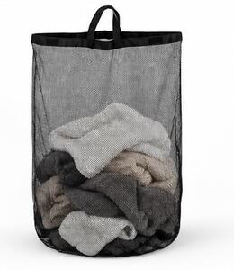 Koš na prádlo, objem 100+ l, s víkem, 2 odnímatelné tašky, látka/bambus, 75x43x32 cm, černá/přírodní, Dekorino KP20260003