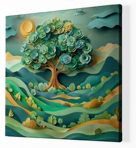 Obraz na plátně - Strom života Papírová krajina FeelHappy.cz Velikost obrazu: 80 x 80 cm