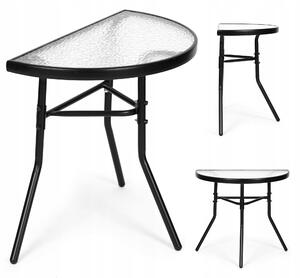 MultiGarden SC-090 Půlkruhový skleněný zahradní stolek, 70 × 64 × 43 cm, černý
