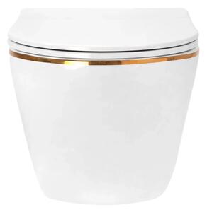 REA-C6806 - Závěsné WC s prkénkem CARLO MINI TORNADO RIMLESS keramika/bílá/zlatá