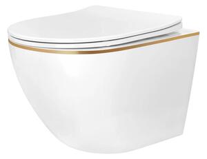 REA-C6806 - Závěsné WC s prkénkem CARLO MINI TORNADO RIMLESS keramika/bílá/zlatá