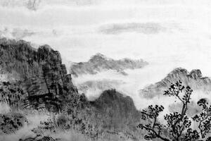 Tapeta čínská malba černobílá - 225x150 cm