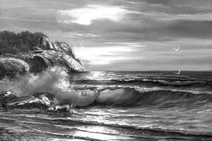 Tapeta rozbouřené moře v černobílém provedení - 150x100 cm