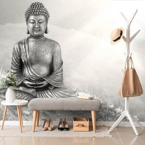 Tapeta meditující Budha černobílý - 300x200 cm