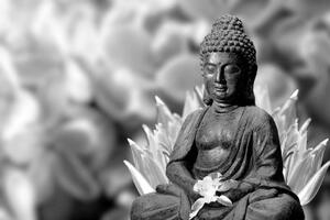 Tapeta Budha v černobílém provedení - 150x100 cm