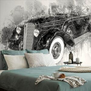 Samolepící tapeta černobílé retro auto - 300x200 cm