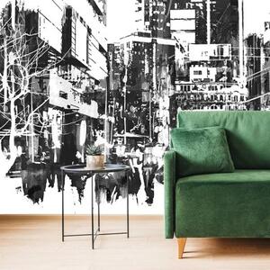 Samolepící tapeta černobílá abstraktní panorama města - 225x270