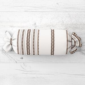 Biante Polštář válec bonbon Sandra SA-618 Hnědý lidový vzor na bílém 15x40 cm