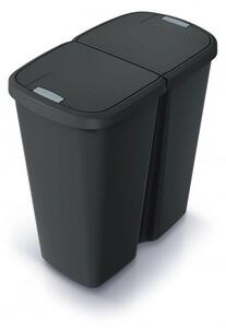 Prosperplast Odpadkový koš COMPACTA Q DUO recyklovaný černý s černým víkem, objem 45l NDAB45-S411*-XG