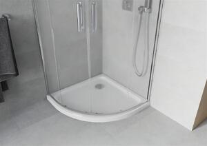Mexen Rio, čtvrtkruhový sprchový kout s posuvnými dveřmi 90 x 90 cm, 5mm sklo námraza, chromový profil + bílá sprchová vanička, 863-090-090-01-30-4110