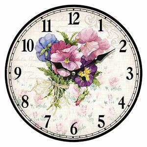 Autronic Nástěnné dřevěné hodiny Flowers, 34 cm