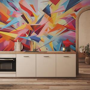 Fototapety Chaotická abstrakce geometrických tvarů, růžová, modrá, žlutá, Fototapety 3D, Fototapety 3d geometrické tvary, w08030 : uwalls.cz