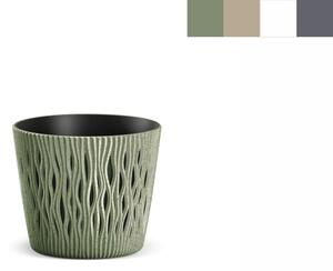 PROSPERPLAST Květináč - SANDY ROUND Eco Wood Průměr: 12,8 cm, Barva: zelená