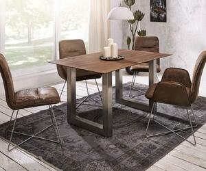 DELIFE Jídelní stůl švýcarská hrana-Edge 140x90 hnědá akácie široká podnož