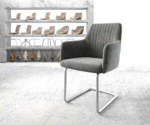DELIFE Jídelní židle Greg-Flex šedý samet konzolová podnož z nerezové oceli kulatá
