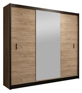 Šatní skříň se zrcadlem MIRO 203x215x61 cm dub craft/černá