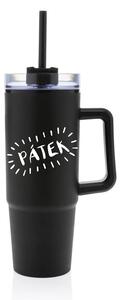 PÁTEK - černý cestovní hrnek s průhledným víčkem 900 ml