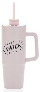 PÁTEK - světle růžový cestovní hrnek s průhledným víčkem 900 ml