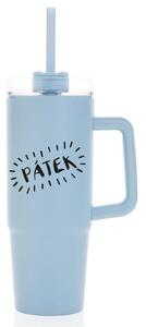 PÁTEK - světle modrý cestovní hrnek s průhledným víčkem 900 ml