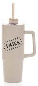 PÁTEK - béžový cestovní hrnek s průhledným víčkem 900 ml