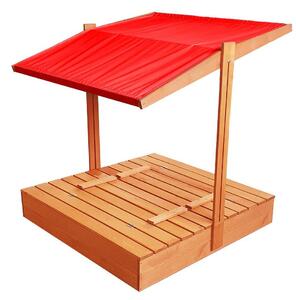 Zavíratelné pískoviště s lavičkami a stříškou červené barvy 120 x 120 cm