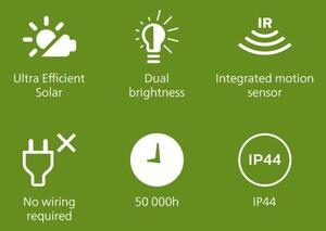 Tyla IR solární venkovní sloupkové LED svítidlo se senzorem 1,2W 255lm 3000K IP44 40cm, antracit