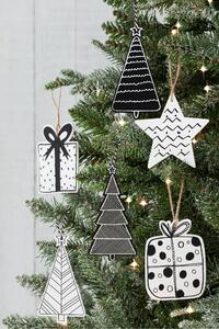 Tutumi, sada 12ks vánočních ozdob stromků 9cm na zavěšení KL-21X16, černá-bílá, CHR-00676