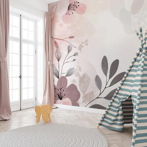 Fototapety Abstraktní květinová kresba, příroda, velké květy, jemný pastel, růžová barevná paleta , Fototapety akvarel, w01451v1 : uwalls.cz