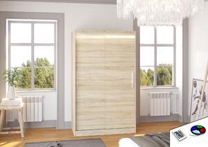 ADRK Šatní skříň posuvná s LED osvětlením COLLIN S 120 L, dub sonoma