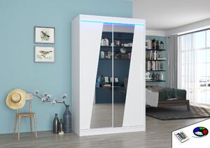 ADRK Šatní zrcadlová skříň posuvná s LED osvětlením TEXAS W 120 L, bílá