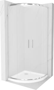 Mexen Rio, čtvrtkruhový sprchový kout s posuvnými dveřmi 80 x 80 cm, 5mm sklo námraza, chromový profil + bílá sprchová vanička, 863-080-080-01-30-4110