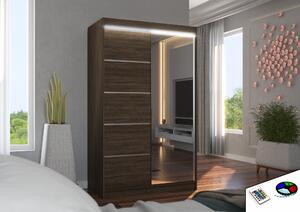 ADRK Šatní zrcadlová skříň posuvná s LED osvětlením NICEA CH 120 L, choco
