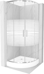 Mexen Rio, čtvrtkruhový sprchový kout s posuvnými dveřmi 70 x 70 cm, 5mm čiré sklo/pásy, chromový profil + bílá vysoká sprchová vanička,…