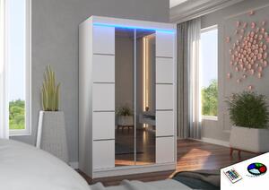 ADRK Šatní zrcadlová skříň posuvná s LED osvětlením GENUA W 120 L, bílá