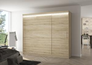 ADRK Šatní skříň posuvná s LED osvětlením ANTOS S 250 L, dub sonoma