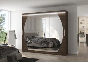 ADRK Šatní zrcadlová skříň posuvná s LED osvětlením CAMBE CH 250 L, choco