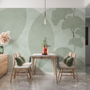 Fototapety Velké listy ginkgo a geometrie zelené barvy, Fototapety 3D, Fototapety 3d listí, w01465v2 : uwalls.cz